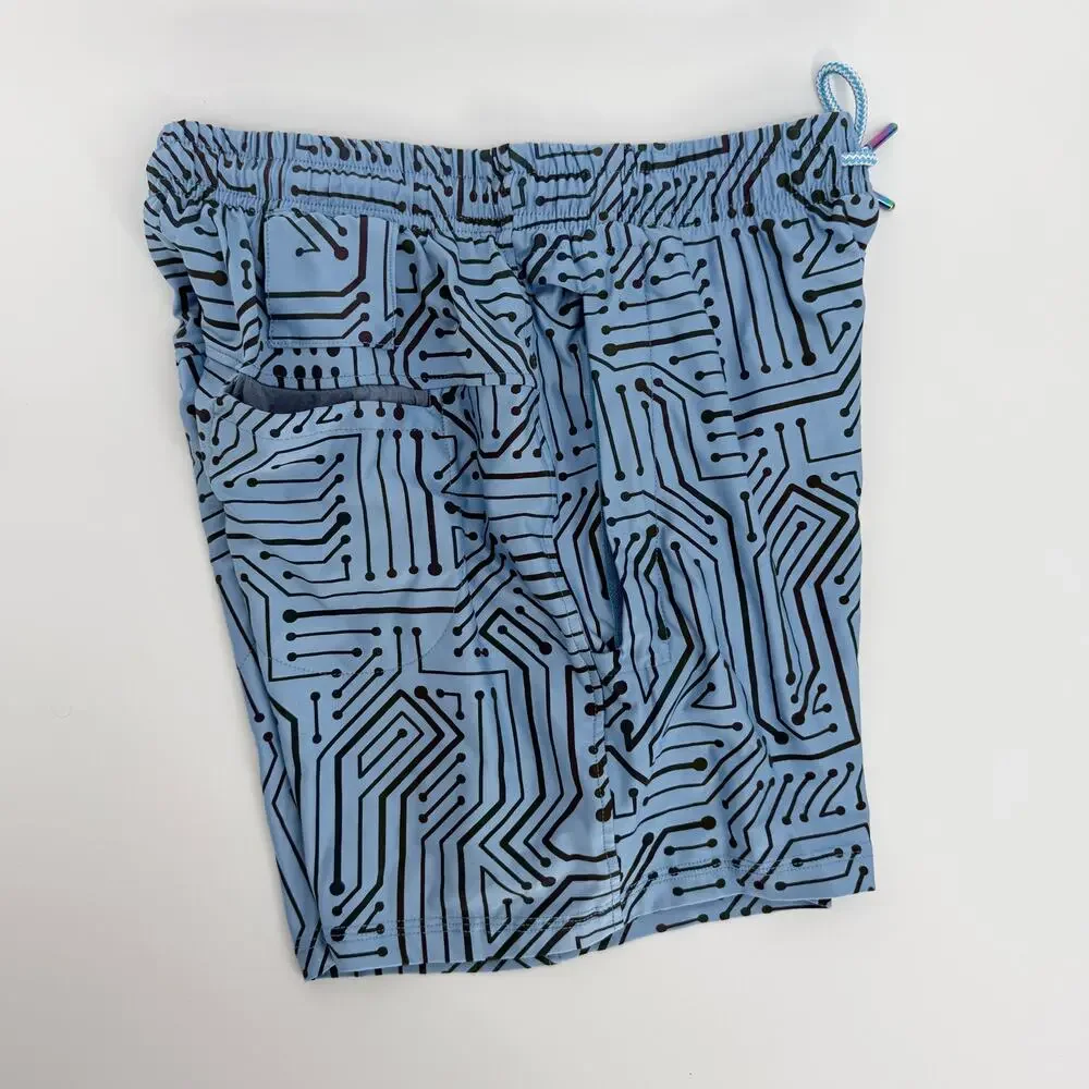 Gay Almanac By PandaTak Blue Circuit Weekender Shorts Flash Reflective‎ NWOT